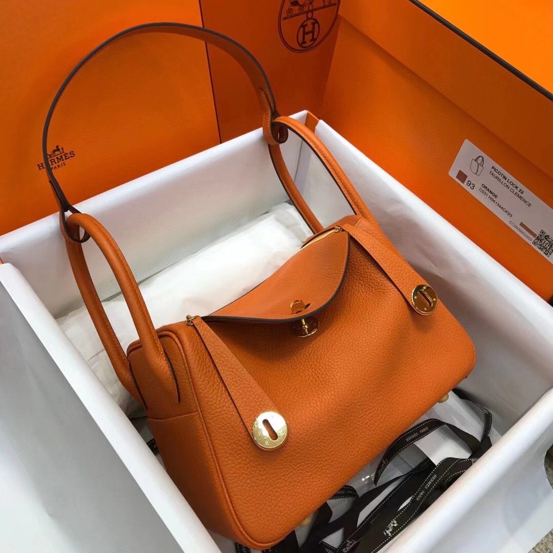 에르메스 린디백26 오렌지 금장 끌레망스 가죽